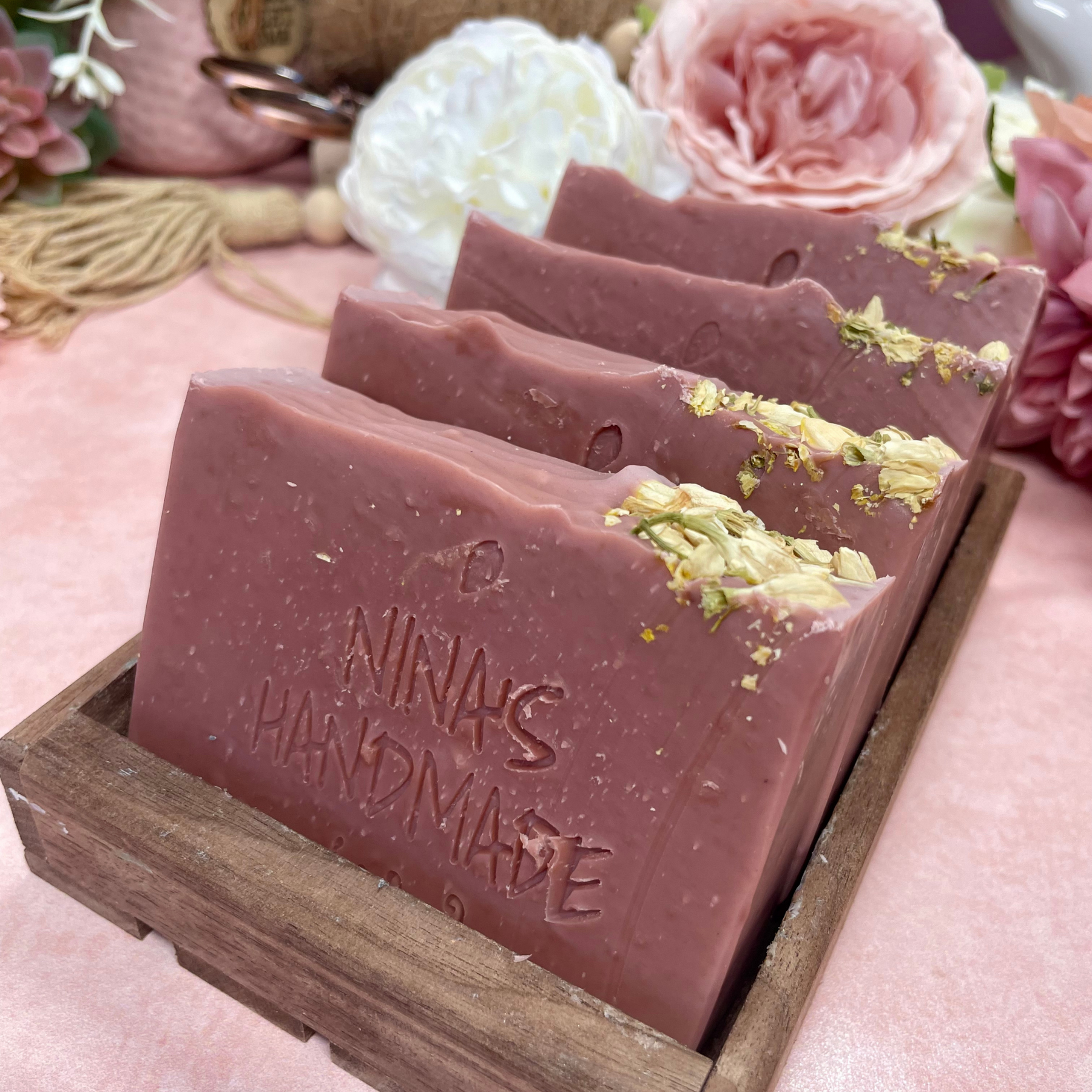 Making Handmade Floral Soap - Cold process with rose clay + dried flowers