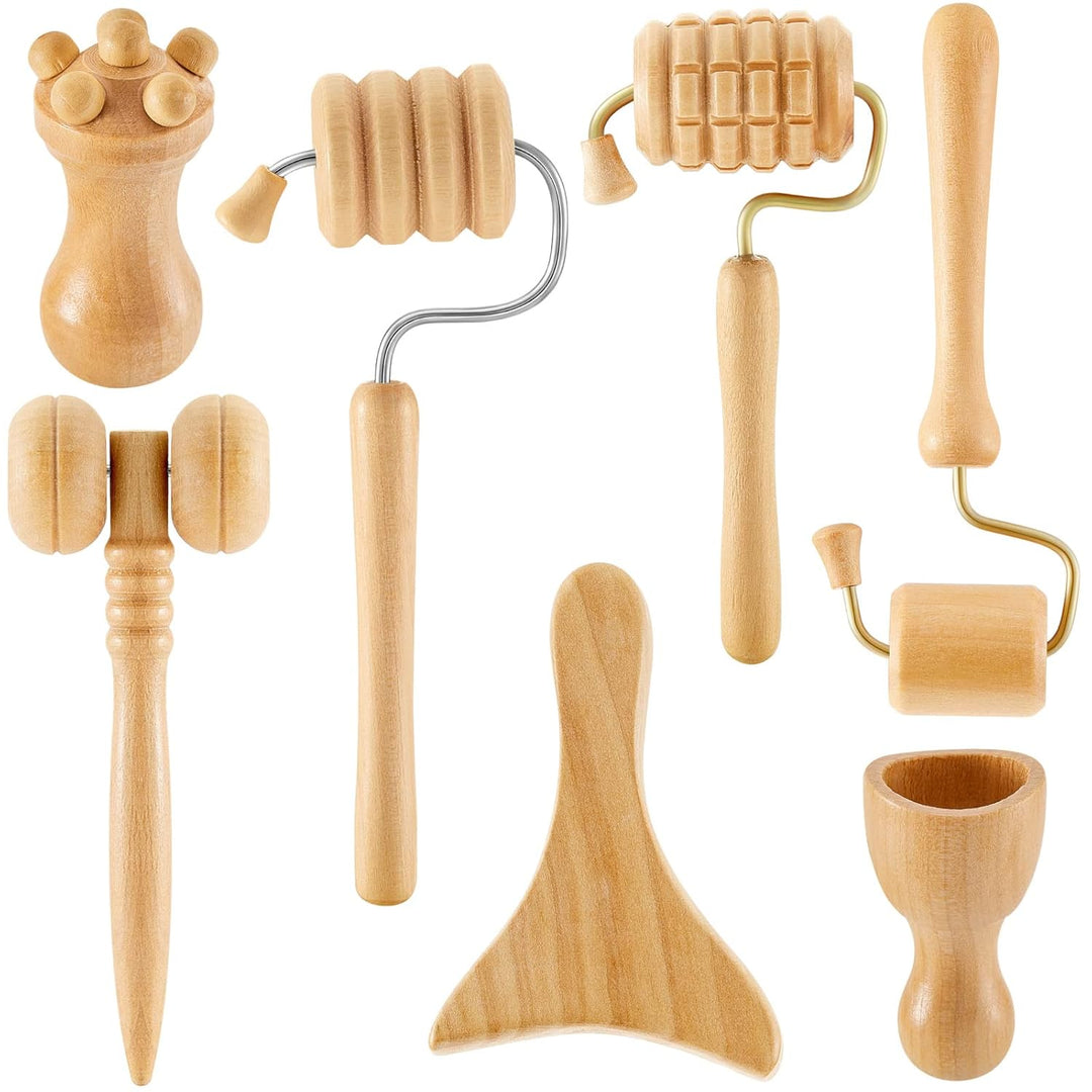 Wooden Face Massage Tool Set of 7, Face Sculpting Tool, Skin Care Facial Massager, Cupping Facial Cups, Contouring Facial Roller