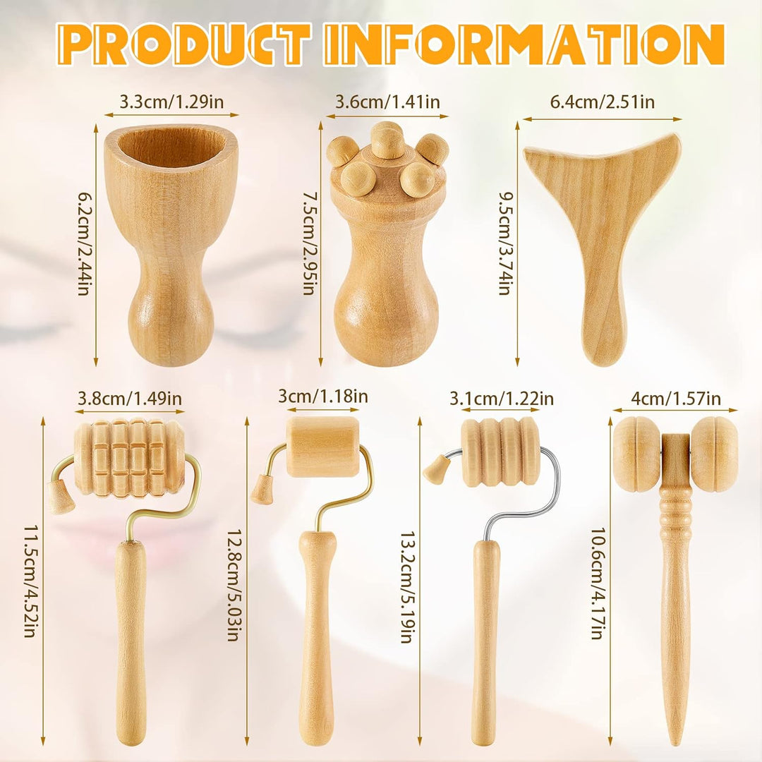 Wooden Face Massage Tool Set of 7, Face Sculpting Tool, Skin Care Facial Massager, Cupping Facial Cups, Contouring Facial Roller