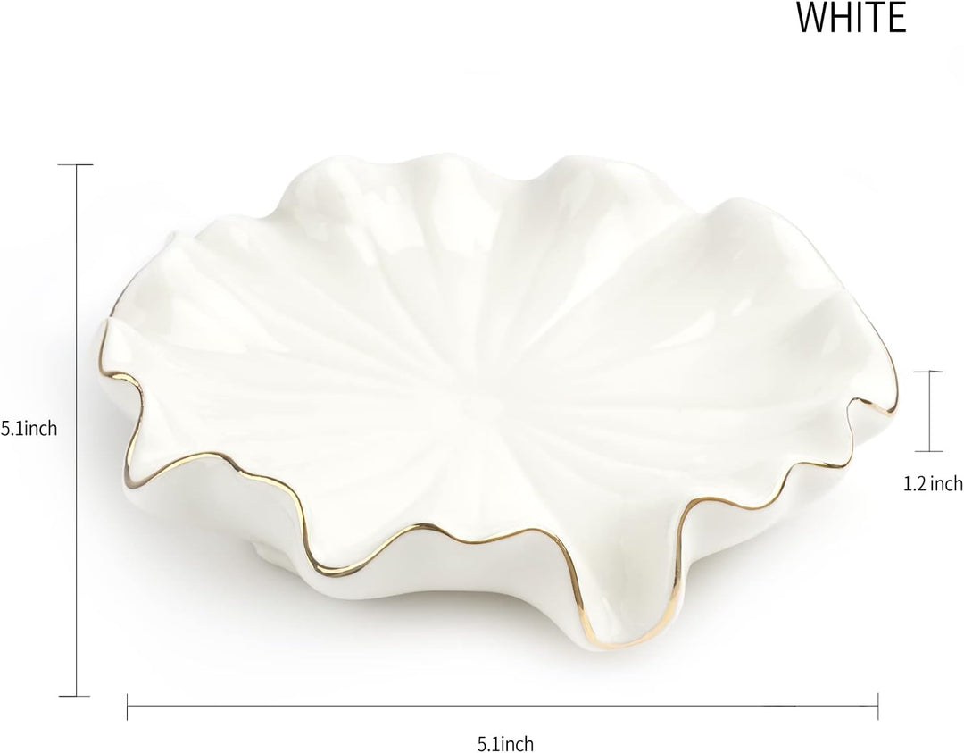 Ceramic Self Draining Soap Dish White Lotus Leaf