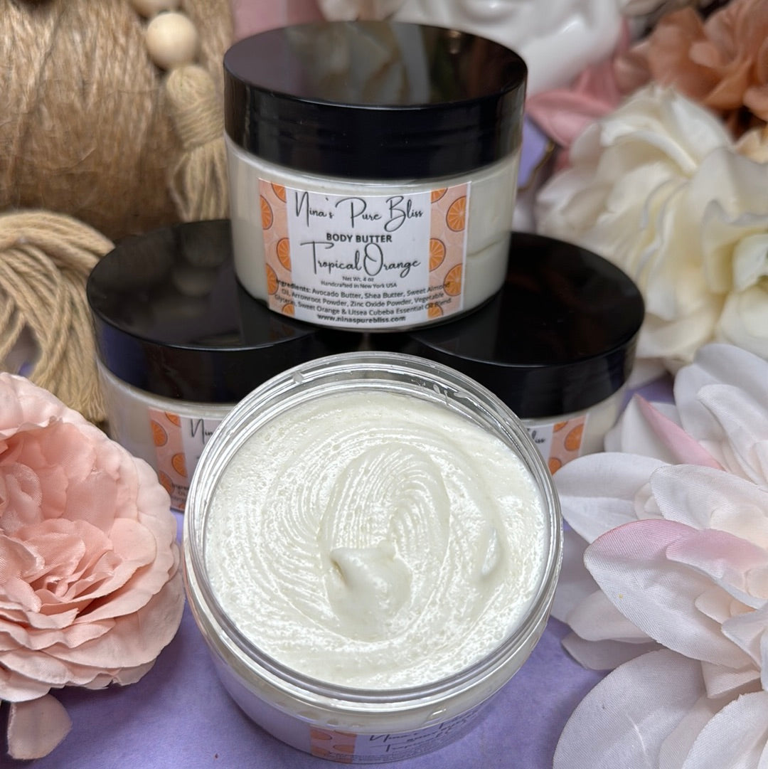 Tropical Orange Shea Butter All-Natural Moisturizing Body Butter for Eczema Dry Skin, Herbal Infused - Nina's Pure Joy